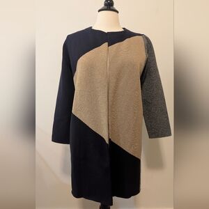 Ann Taylor Navy And Camel Colorblock Long Sleeve   Open Long Cardigan Size Small